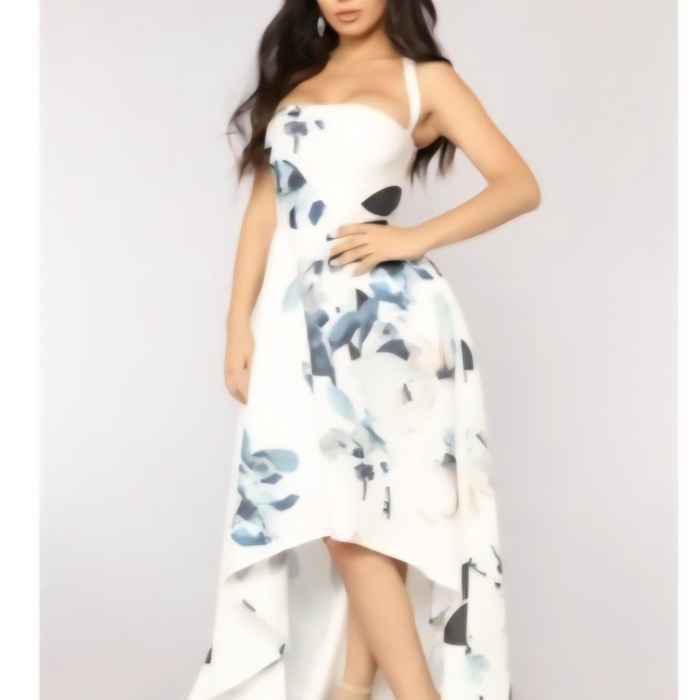 Fashion Nova White and Blue High Low Dress